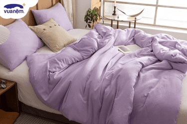 mẫu chăn ga gối tím pastel
