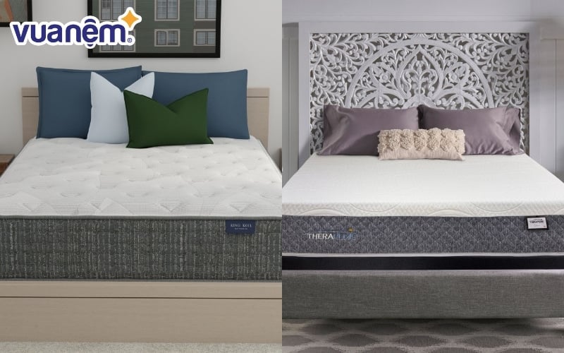 So sánh nệm foam King Koil (bên trái) và nệm foam Therapedic (bên phải)