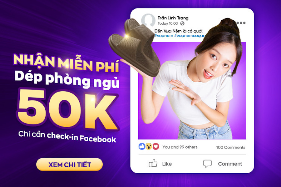 Check-in cửa hàng, nhận miễn phí dép phòng ngủ 50K