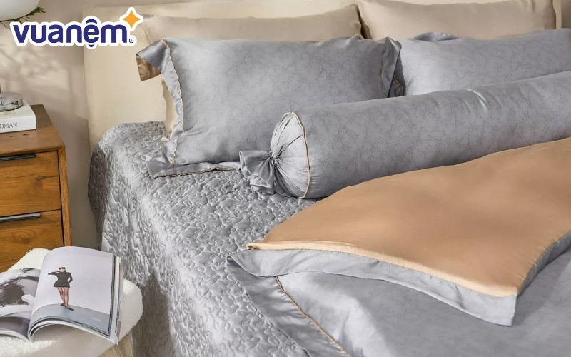 Bộ chăn ga phủ chần Lụa Tencel cao cấp Amando Élan 5 chi tiết TC003
