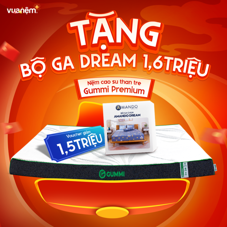 Tặng bộ ga AMD Dream 1.6 triệu khi mua nệm Gummi Premium