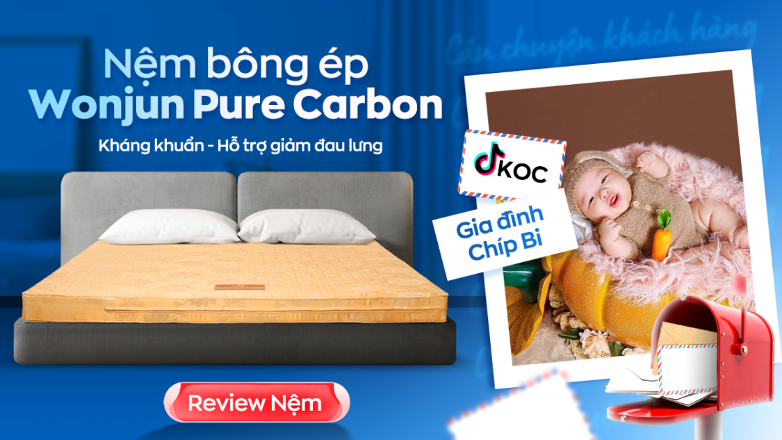 TikToker Gia Đình Chíp Bi đầu tư giấc ngủ chất lượng cho mẹ với nệm Wonjun Pure Carbon