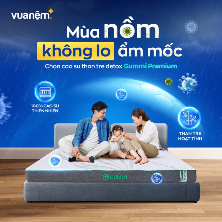 Nệm cao su than tre Gummi Premium với khả năng kháng khuẩn vượt trội