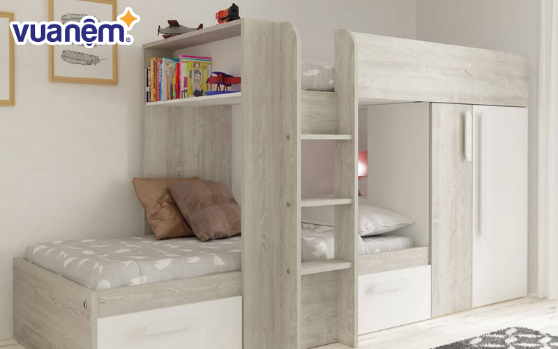 Mẫu giường tầng kết hợp kệ sách số 1