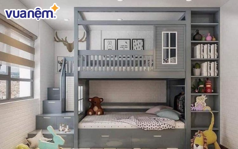 Mẫu giường tầng kết hợp kệ sách số 2