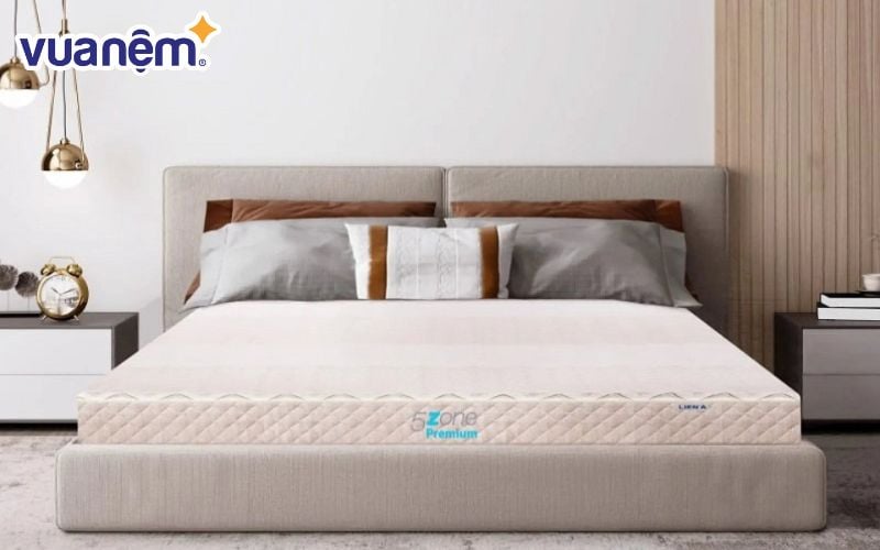 Nệm cao su Liên Á 5ZONE Premium nâng đỡ tối ưu cho 5 vùng trọng điểm: đầu, lưng, mông, đùi và chân