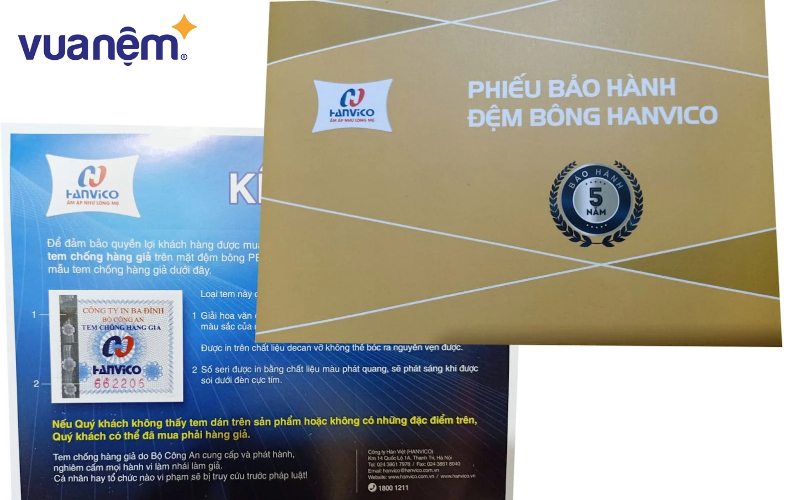 Các sản phẩm nệm Hanvico chính hãng đều có phiếu bảo hành đi kèm