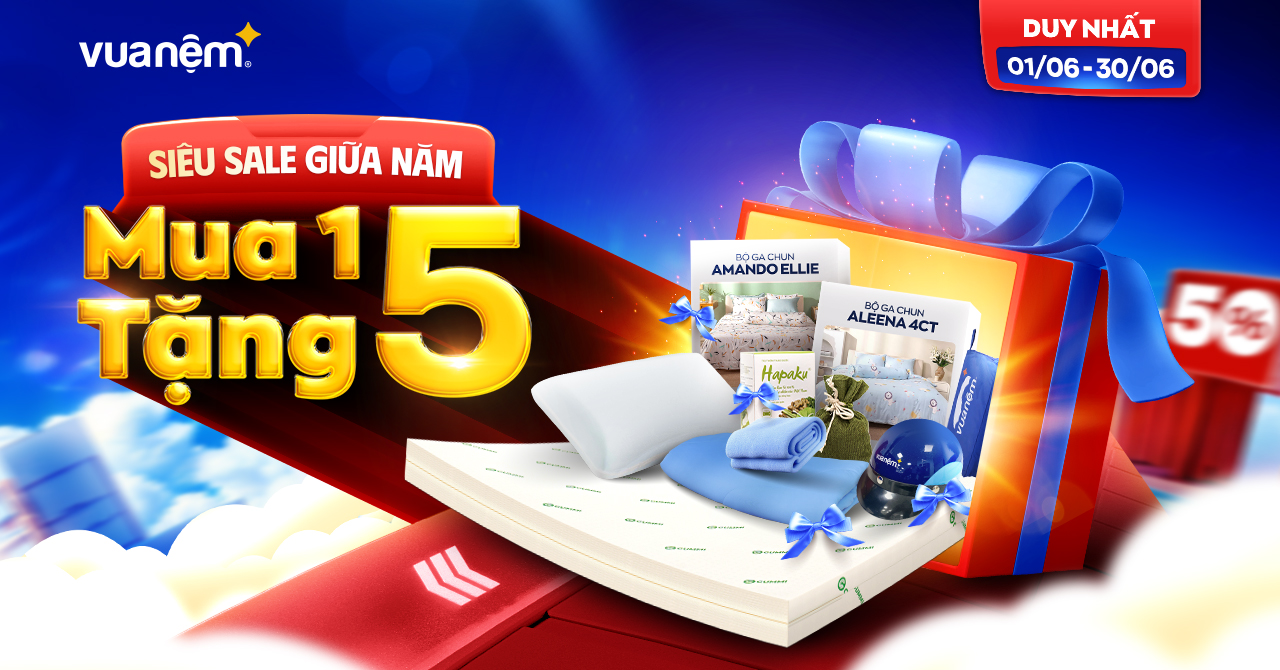 Vua Nệm Siêu Sale giữa năm – Mua 1 tặng 5