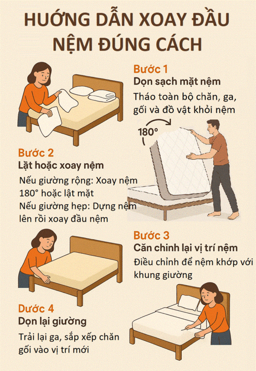 Hướng dẫn xoay đầu nệm đúng cách