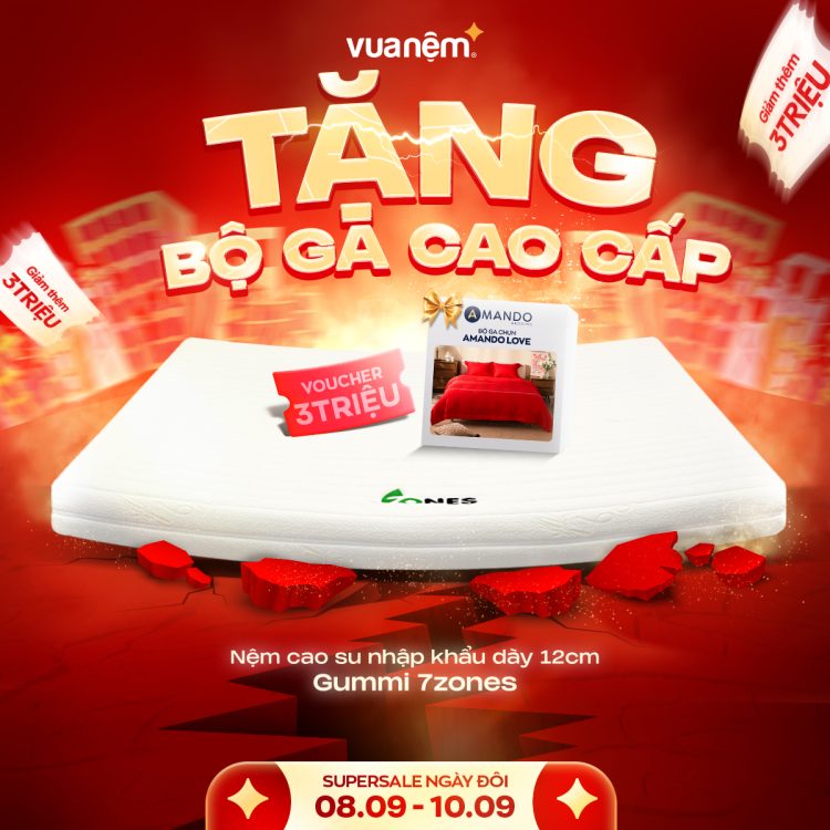 Mua nệm cao su Gummi 7zones tặng bộ chăn ga cao cấp