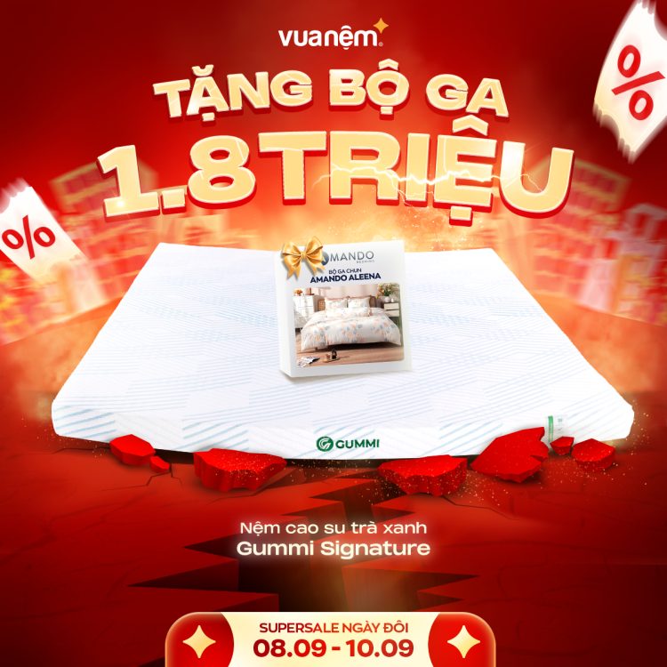 Mua nệm cao su trà xanh Gummi Signature tặng bộ ga giá trị cao