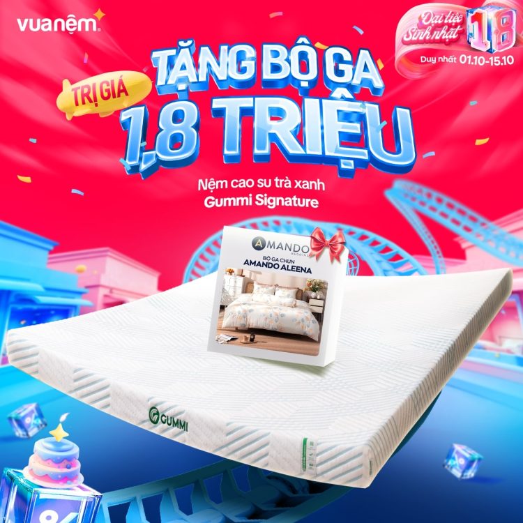 Mua nệm cao su trà xanh Gummi Signature tặng ngay bộ ga 1tr8