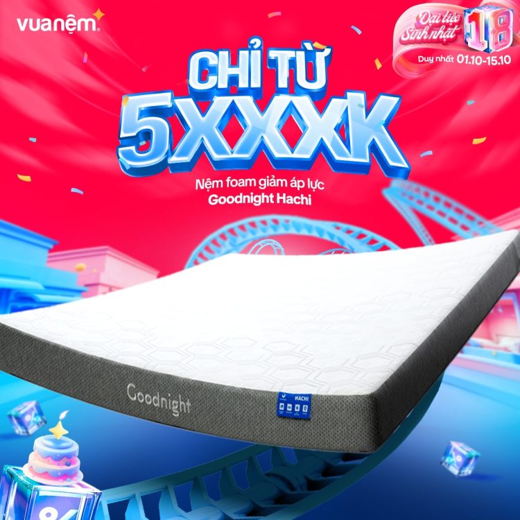 Mua nệm foam Goodnight Hachi giảm áp lực chỉ từ 5.xxxk