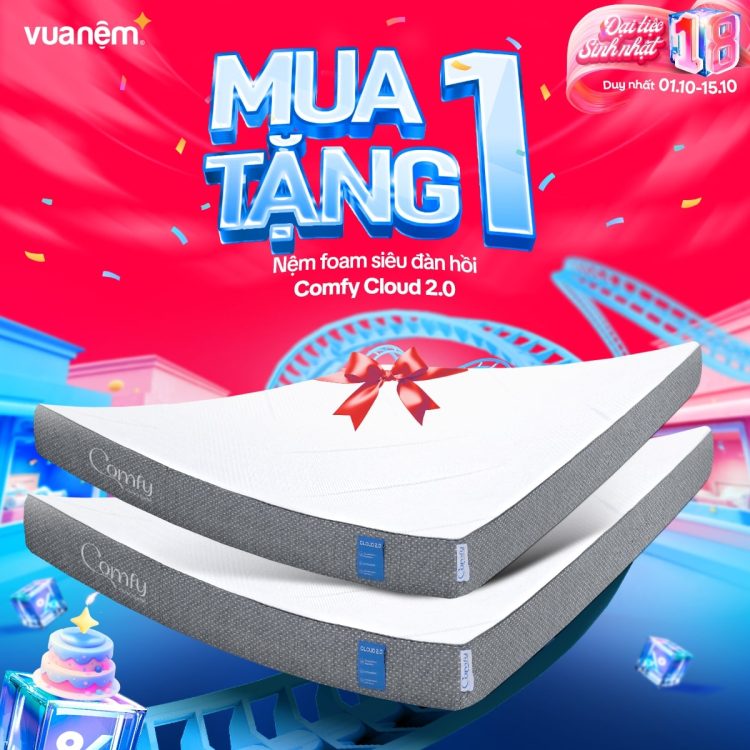 Mua 1 tặng 1 nệm foam đàn hồi Comfy Cloud 2.0