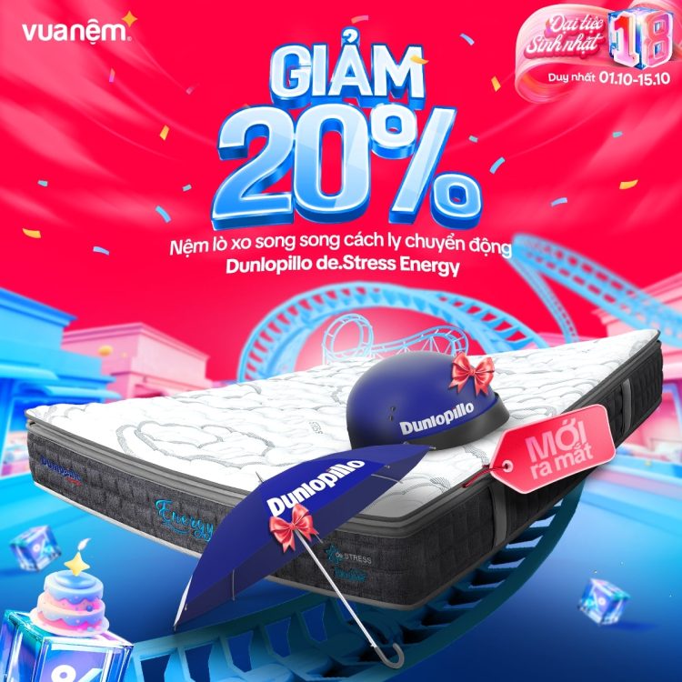 Nệm lò xo cao cấp Dunlopillo de.Stress Energy sale 20%