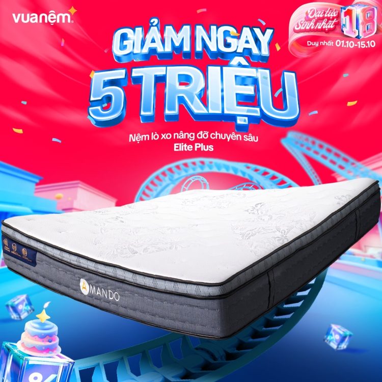 Mua nệm lò xo nâng đỡ chuyên sâu Amando Elite Plus giảm 5 triệu